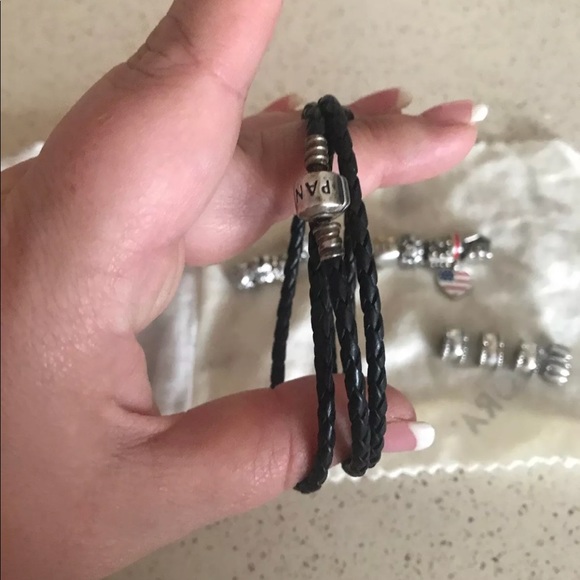 Authentic Pandora Charms and Leather Bracelet - Picture 2 of 2